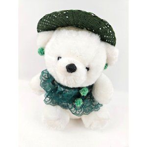 Kelloggs White Green Hat Girl Stuffed Animal Teddy Bear Plush Earrings 12"